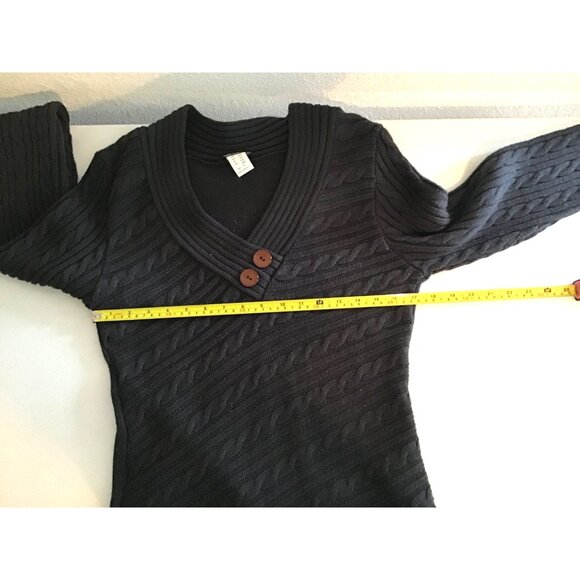 Venus Womens Black Cable Knit Sweater With Asymmetrical Hem & Button Detail Size - Picture 5 of 7